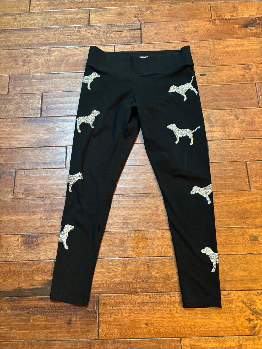 RARE Victorias Secret PINK Sequin Bling Pup Dog Skinny Yoga Leggings size large